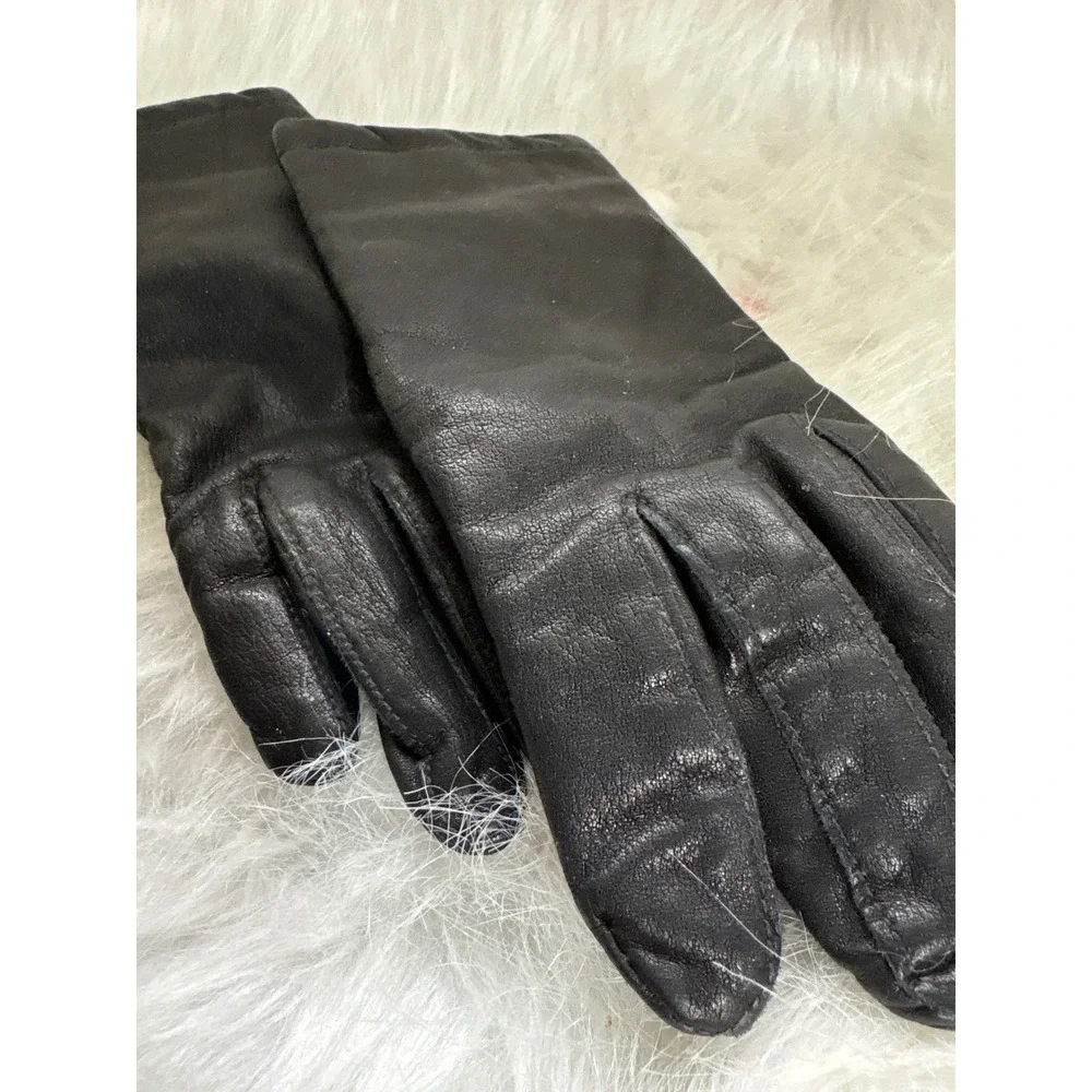 Vintage Cashmere Lined Leather Gloves Women Small Black Winter Warm Excellent